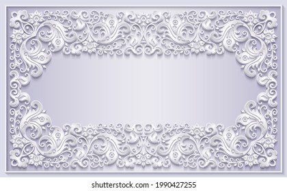 Branch with flowers paper cut vector vintage illustration. Engraved decorative nature elements and objects. Greeting card template