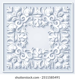 Rama con ilustración vintage de Vector cortado en papel de flores. Elementos y objetos decorativos de la naturaleza grabados. Plantilla de tarjeta de felicitación