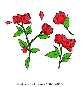 Branch with flowers vector illustration. Doodle style. Design, print, logo, decor, textile, paper.