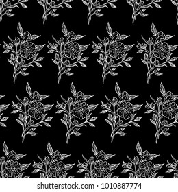 Branch with flowers vector illustration. Doodle style. Design, print, logo, decor, textile, paper.