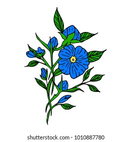 Branch with flowers vector illustration. Doodle style. Design, print, logo, decor, textile, paper.