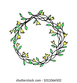 Branch with flowers vector illustration. Doodle style. Design, print, logo, decor, textile, paper.