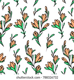 Branch with flowers vector illustration. Doodle style. Design, print, decor, textile, paper