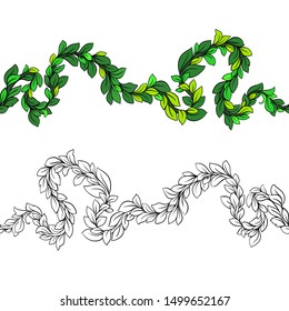 branch with foliage pattern without borders. Vector winding branch with foliage, floral ornament.