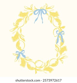 Branch frame with lemons, leaves and blossom flowers vector set of frames branch lemon illustration.