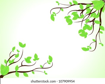 branch with fresh green leaves  Vector May be used as illustrations.