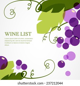 Branch of grape with leaves. Abstract vector background design template with place for text. Concept for wine list, menu, cover, flyer, brochure, poster.