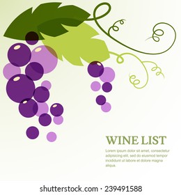 Branch of grape with leaves. Abstract vector background design template with place for text. Concept for wine list, menu, cover, flyer, brochure, poster.