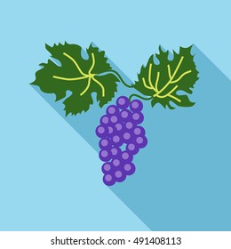 Branch of grape with leaves icon in flat style with long shadow. Fruits symbol vector illustration
