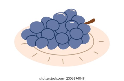 Branch Of Grape On Plate Vector Illustration