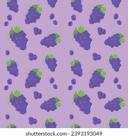 branch of grape vector illustration with leaves, tasty grapes, purple grapes drawings, seamless grape pattern