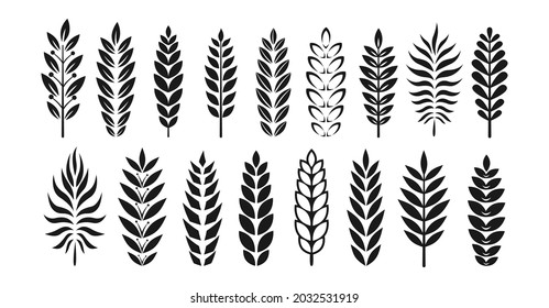 Branch graphic award or heraldry silhouette set. Olive branches, laurel foliate award, achievement. Decorative vintage elements for design. different heraldry emblem, logo nobility emblem vector
