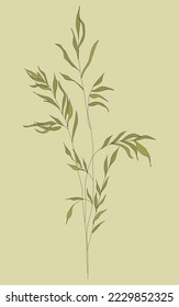 A branch of grass. Black silhouette of a plant on a white background. Grass.