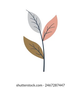 Rama con hojas de marrón gris y rosa Vector Ilustración plana. Perfecto para diferentes tarjetas, textiles, Sitios web, App 
