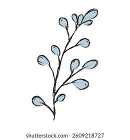 Branch with green leaves hand drawn illustration. Floral element design. Hand drawn botanical illustration