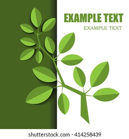  branch with green leaves on white, material design layout 