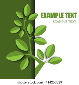  branch with green leaves on white, material design layout 