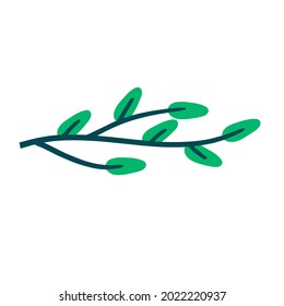Branch with green leaves. Plant design. Element of wood and nature. Flat simple illustration
