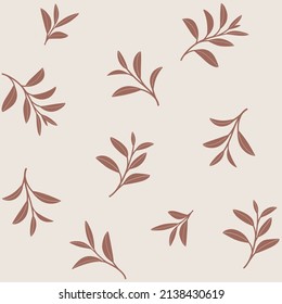 Branch of green tea. Trendy pattern with twig. Vector contour illustration.