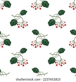 Branch of guelder rose, berries with leaves. Floral seamless pattern