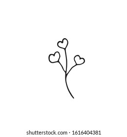 Branch with hearts as a detail for valentine's day set and composition. Vector illustration.
