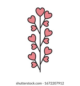 branch with hearts pink color isolated icon vector illustration design