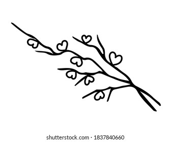 Branch with hearts. Valentine's Day. Vector illustration, doodle.