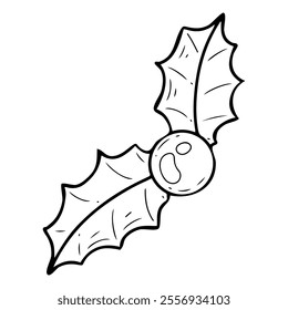 Branch holly coloring book hand drawn. Plant holiday bouquet. Leaves and berries. Merry Christmas. Celebration event. Winter nature. Vector line art illustration. Page for kids and adults.