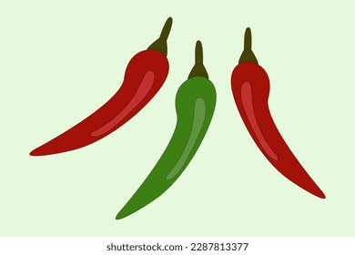 Branch of hot chili pepper red and green color, isolated vector image, icons, harvest, vegetables, seedlings, plant seeds. Healthy food b vegetarian