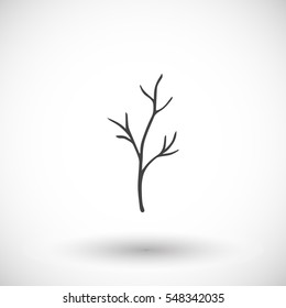 Branch icon. Hand-drawn cartoon tree branch silhouette with round shadow. Vector illustration.