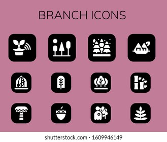 branch icon set. 12 filled branch icons. Included Tree, Dove, Palm tree, Trees, Acorn, Spruce, Pigeon, Seaweed, Bamboo, Fern icons
