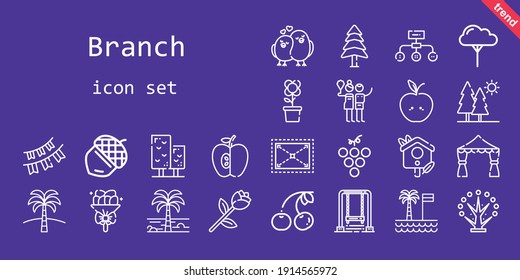 branch icon set. line icon style. branch related icons such as cherry, pine, hierarchical structure, birch, tree, bouquet, grape, acorn, trees, garlands, flower, palm tree, apple, expand, swing