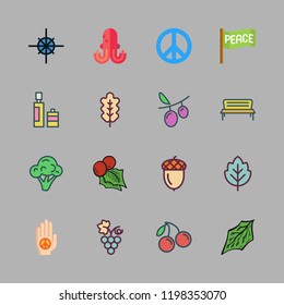 branch icon set. vector set about mistletoe, octopus, palm and oak leaf icons set.