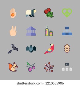 branch icon set. vector set about bats, bank, grapes and peace icons set.