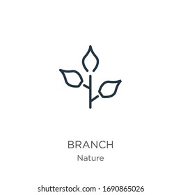 Branch icon. Thin linear branch outline icon isolated on white background from nature collection. Line vector sign, symbol for web and mobile