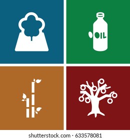 Branch icons set. set of 4 branch filled icons such as oil, bamboo, tree