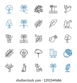 branch icons set. Collection of branch with tree, palm tree, birch, olive oil, acorn, pigeon, leaf, trees, dove, viburnum. Editable and scalable branch icons.