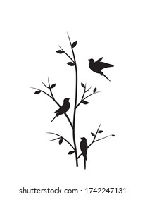 Branch illustration with birds silhouettes, vector. Scandinavian minimalist art design. Poster design, artwork. Nature Art Design, Wall Decals, artwork. Modern art design