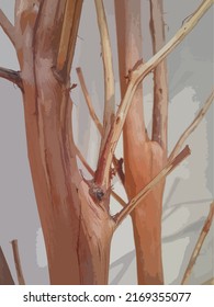 Branch illustration vector. Dry branch without leaves close up.