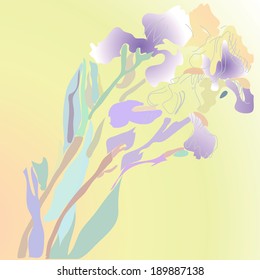 Branch irises on a gradient background. Handmade.