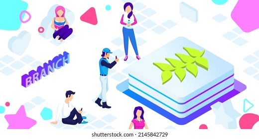 Branch isometric design icon. Vector web illustration. 3d colorful concept