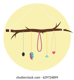 branch with jewelry DIY icon Do it yourself handcraft flat design vector graphic