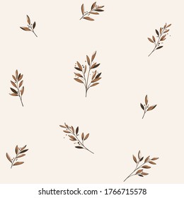Branch of laurel. Trendy pattern with twig. Vector contour illustration.