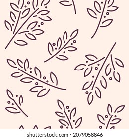 Branch of Laurel. Trendy pattern with twig. Vector line illustration.