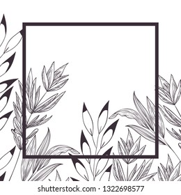 branch and leaf with frame isolated icon