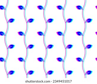 Branch and Leaf Seamless Pattern with Risograph Style Trends for Printing Needs, Wallpaper Background