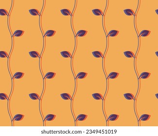 Branch and Leaf Seamless Pattern with Risograph Style Trends for Printing Needs, Wallpaper Background