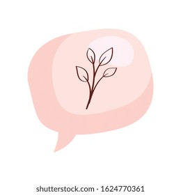branch with leafs nature in speech bubble vector illustration design