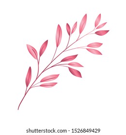 branch with leafs pink decorative icon vector illustration design