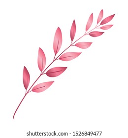 branch with leafs pink decorative icon vector illustration design